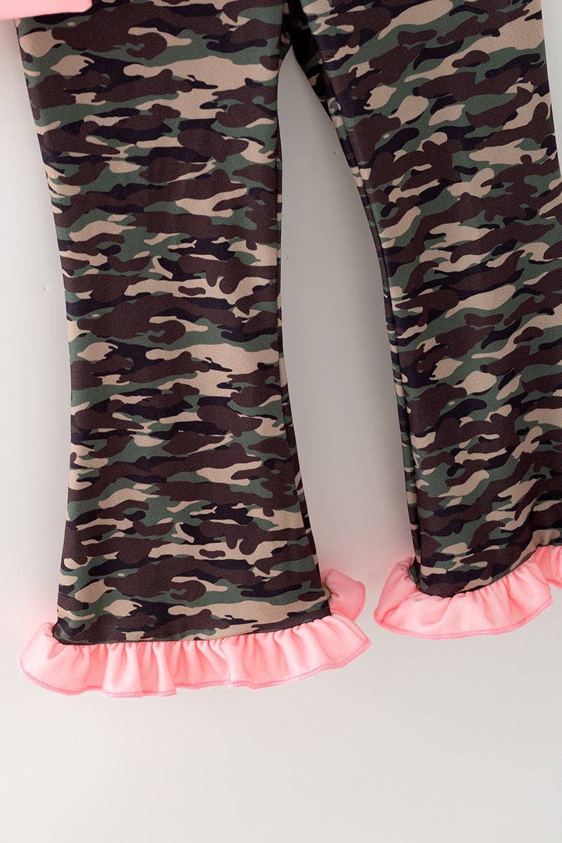 Camouflage Christmas tree & bow printed sweatshirt set