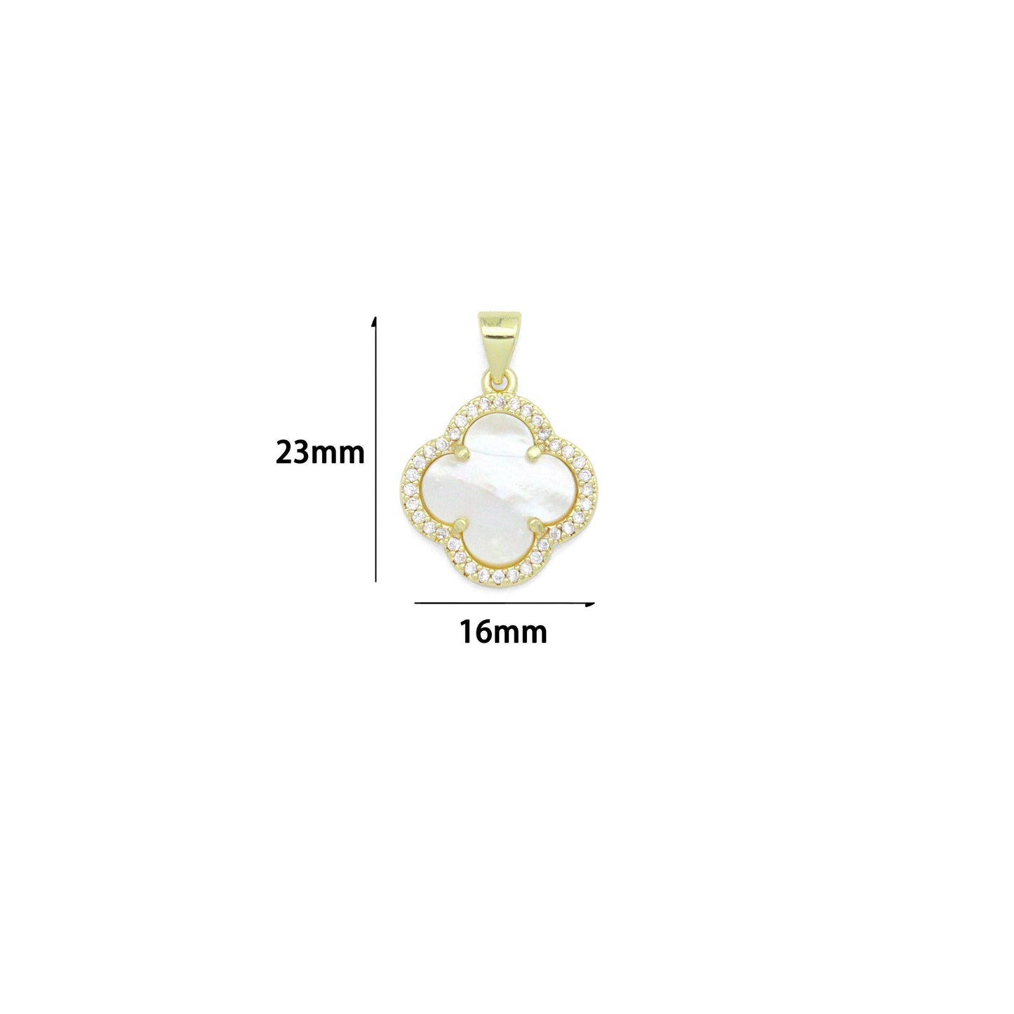 Clear CZ Double sided Mother of Pearl Gold flower Charm Pendant