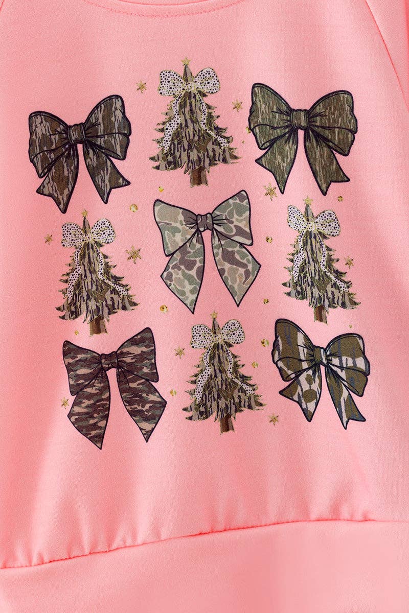 Camouflage Christmas tree & bow printed sweatshirt set