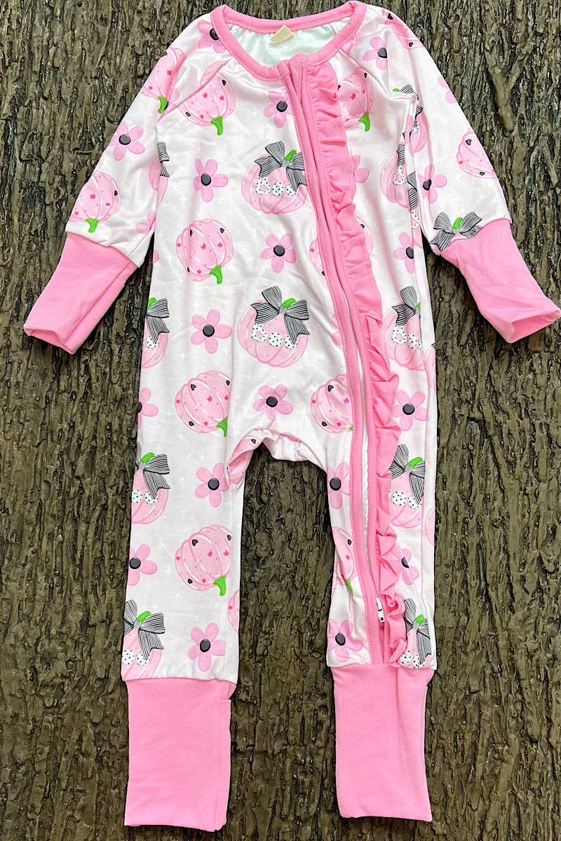 Boo" Pumpkin & floral printed baby romper