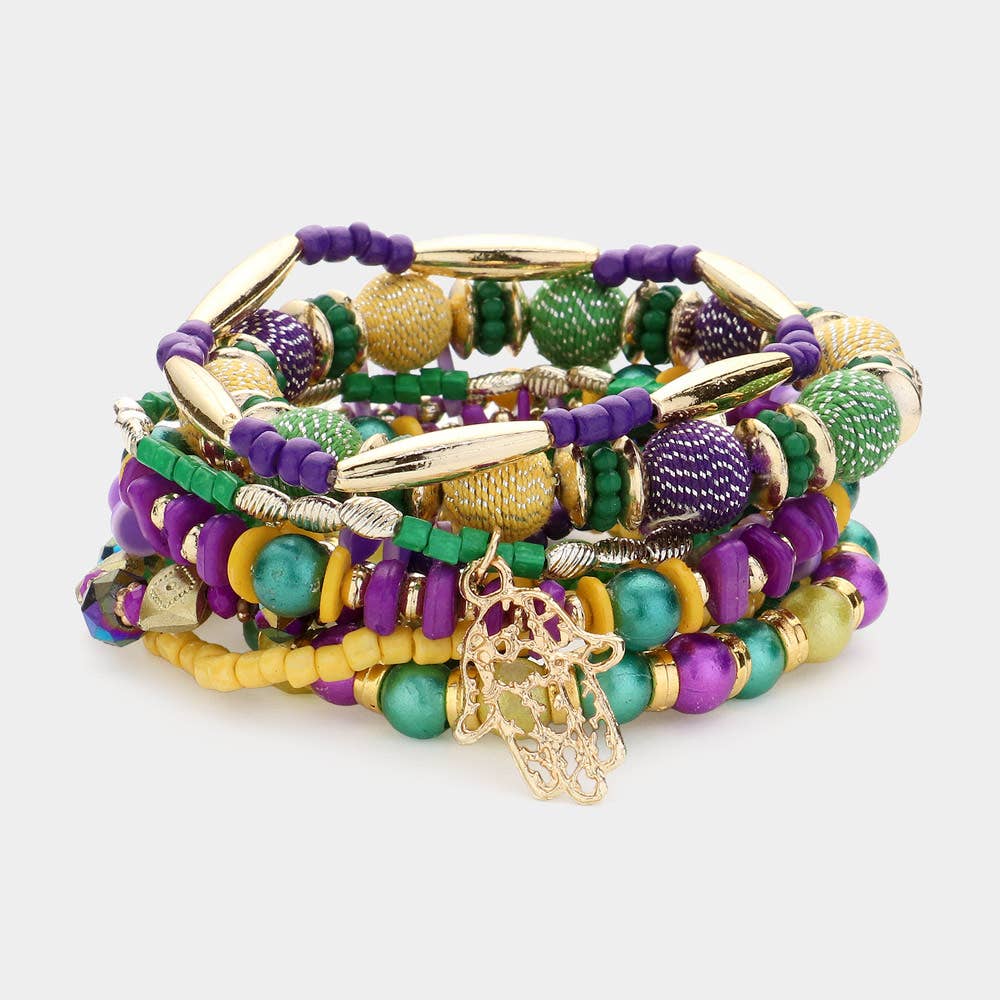 10PCS - Mardi Gras Multi Beads Bracelets