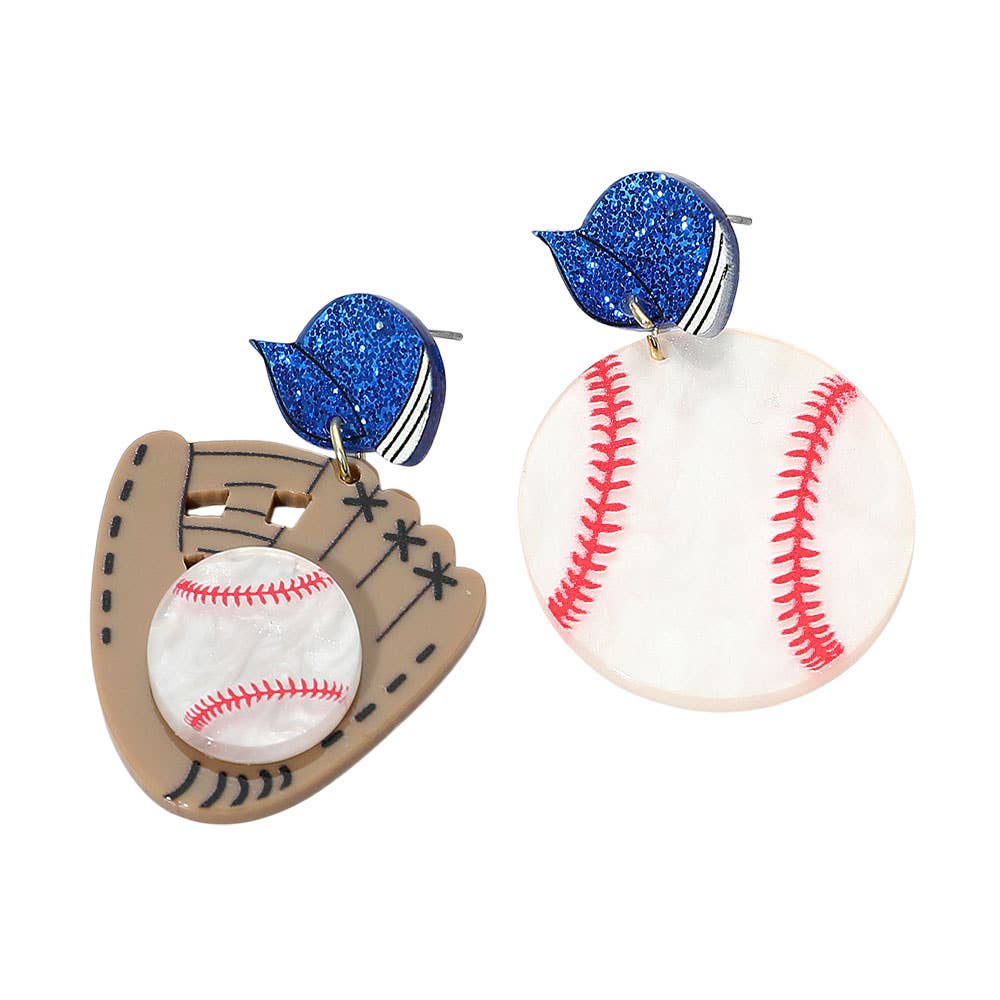Resin Mismatch Baseball Bat Ball Dangle Earrings