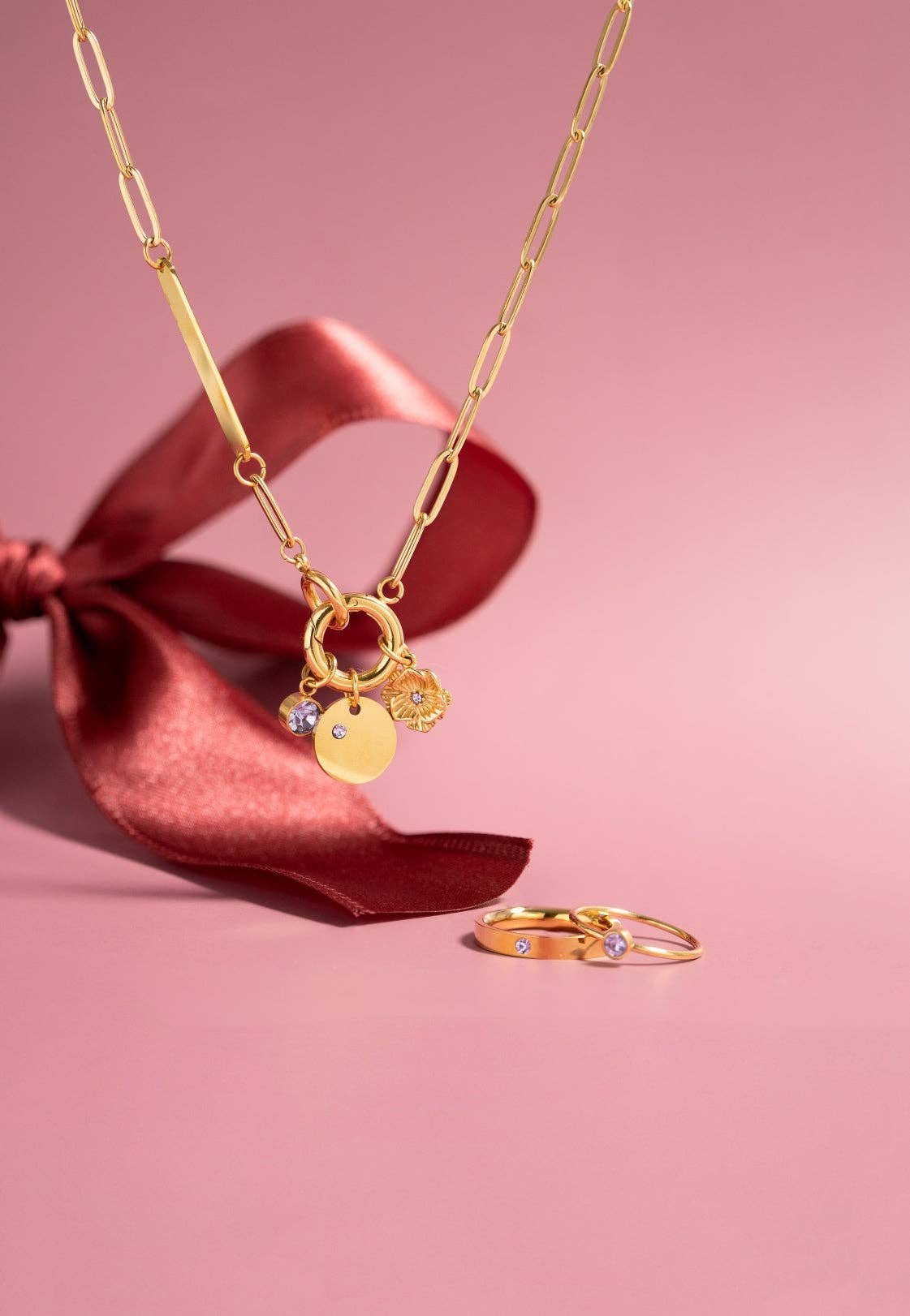 18K Gold PVD Engravable Paperclip Charm Holder Necklace