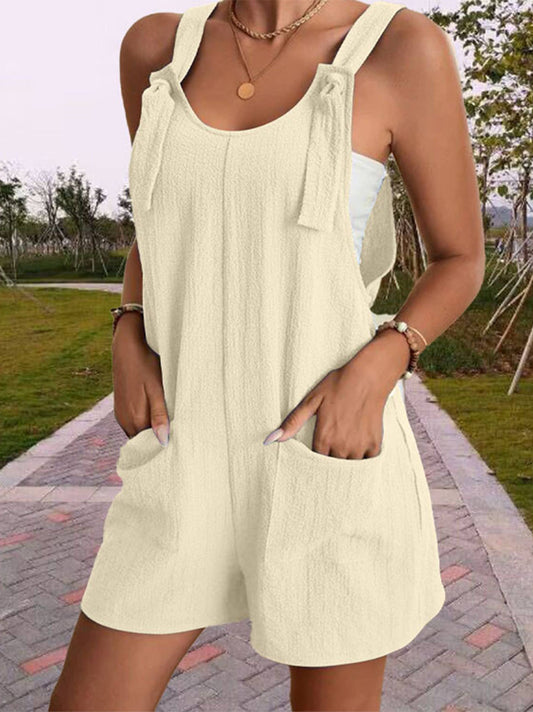 Shoulder Strap Pocket Textured Romper