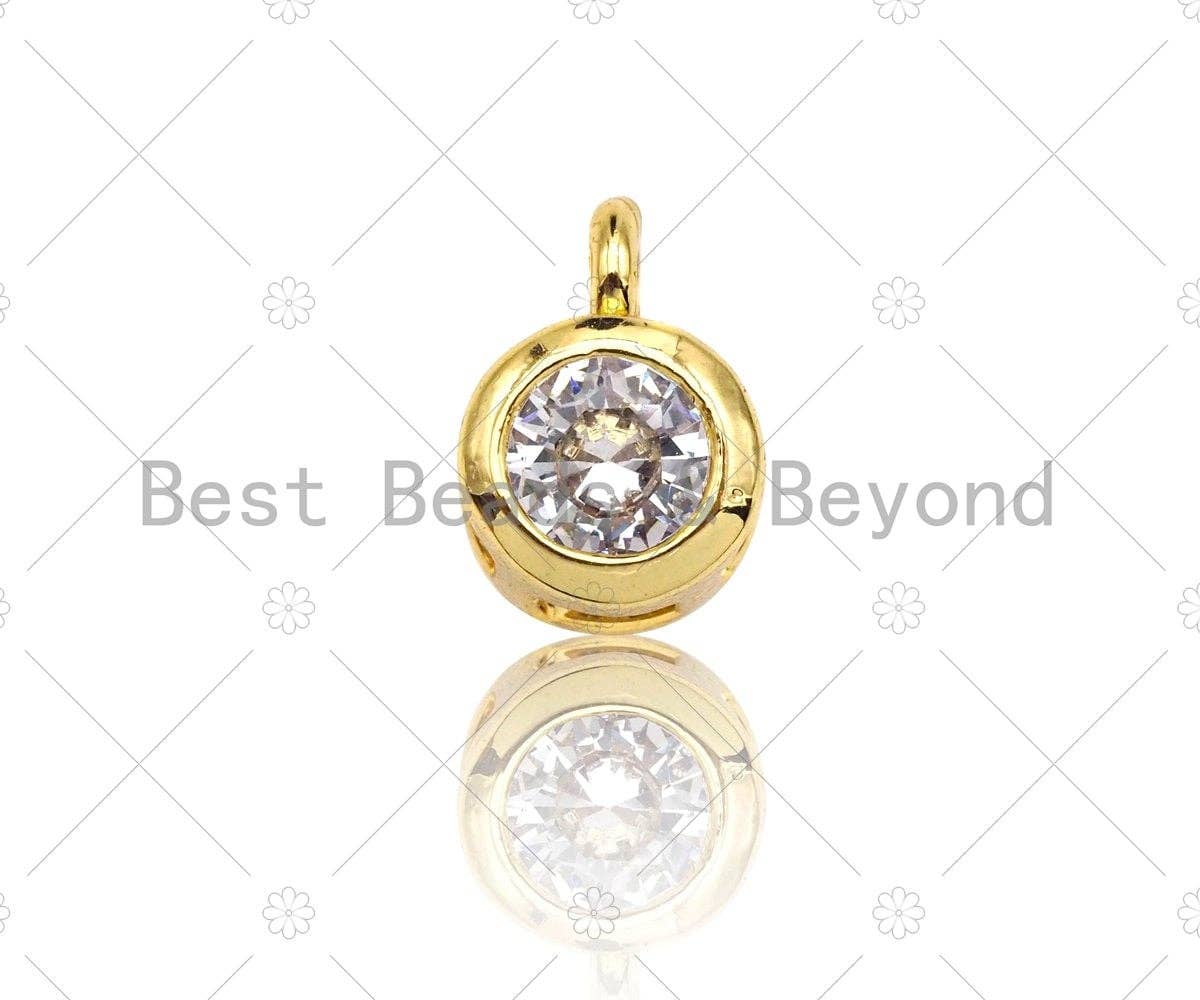 CZ Micro Pave Cute Round Shape Pendant, Round Charm, Big CZ Pave Pendant, Gold plated,6x8mm