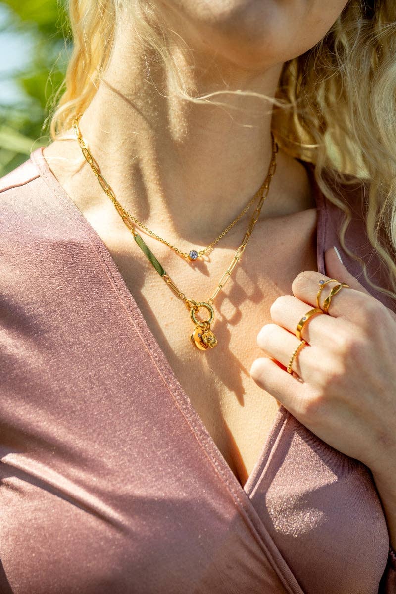 18K Gold PVD Engravable Paperclip Charm Holder Necklace