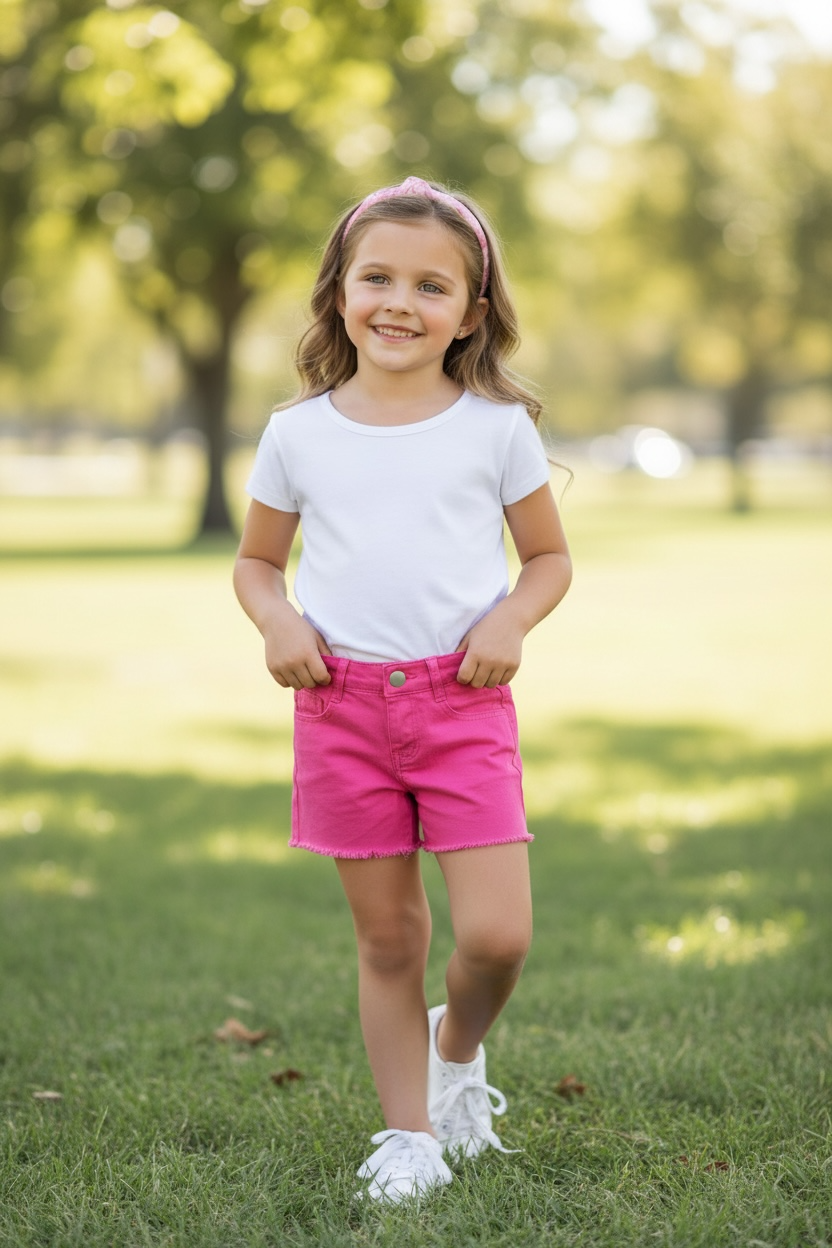 Girl's denim shorts with distressed hem
