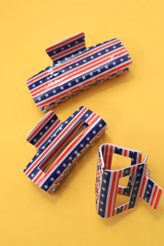 USA FLAG PRINT JULY 4TH HAIR CLAW  CLIP