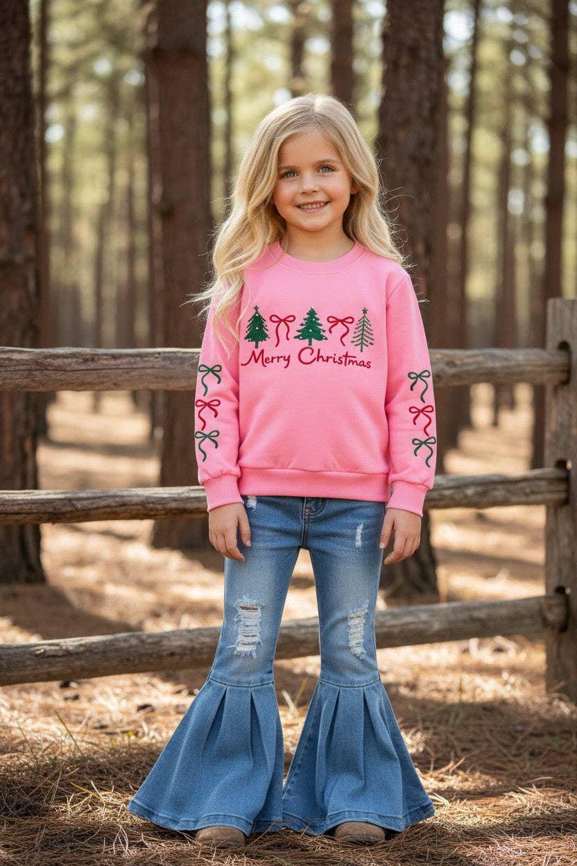 Pink Christmas embroidered sweatshirt