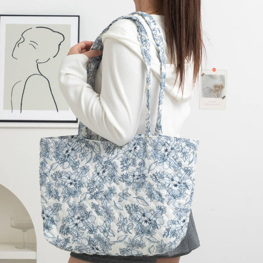 Organic Blue Floral Quilted Tote Bag