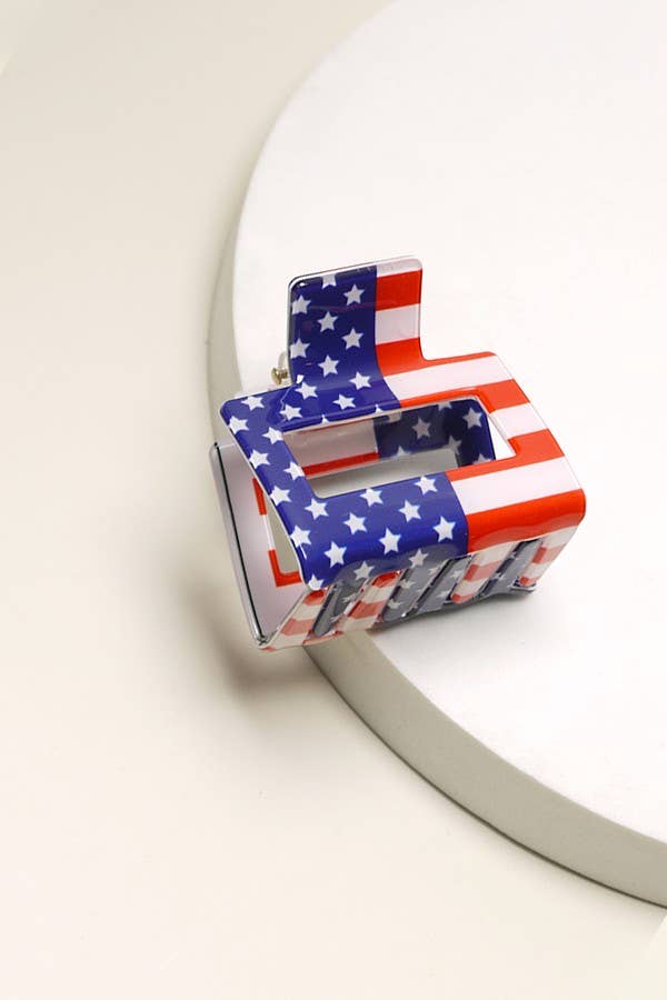 USA FLAG PRINT JULY 4TH HAIR CLAW  CLIP