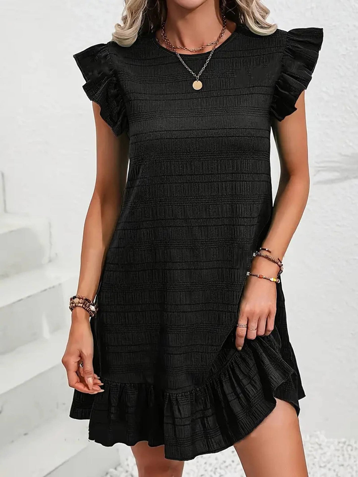 Solid Color Ruffled Sleeveless Dress