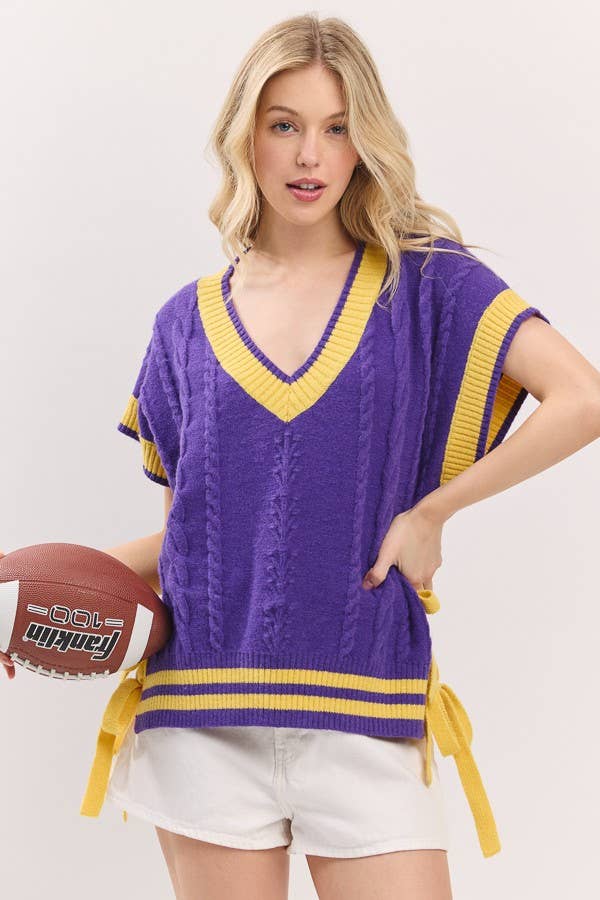 Cable Knit Varsity Sweater Vest