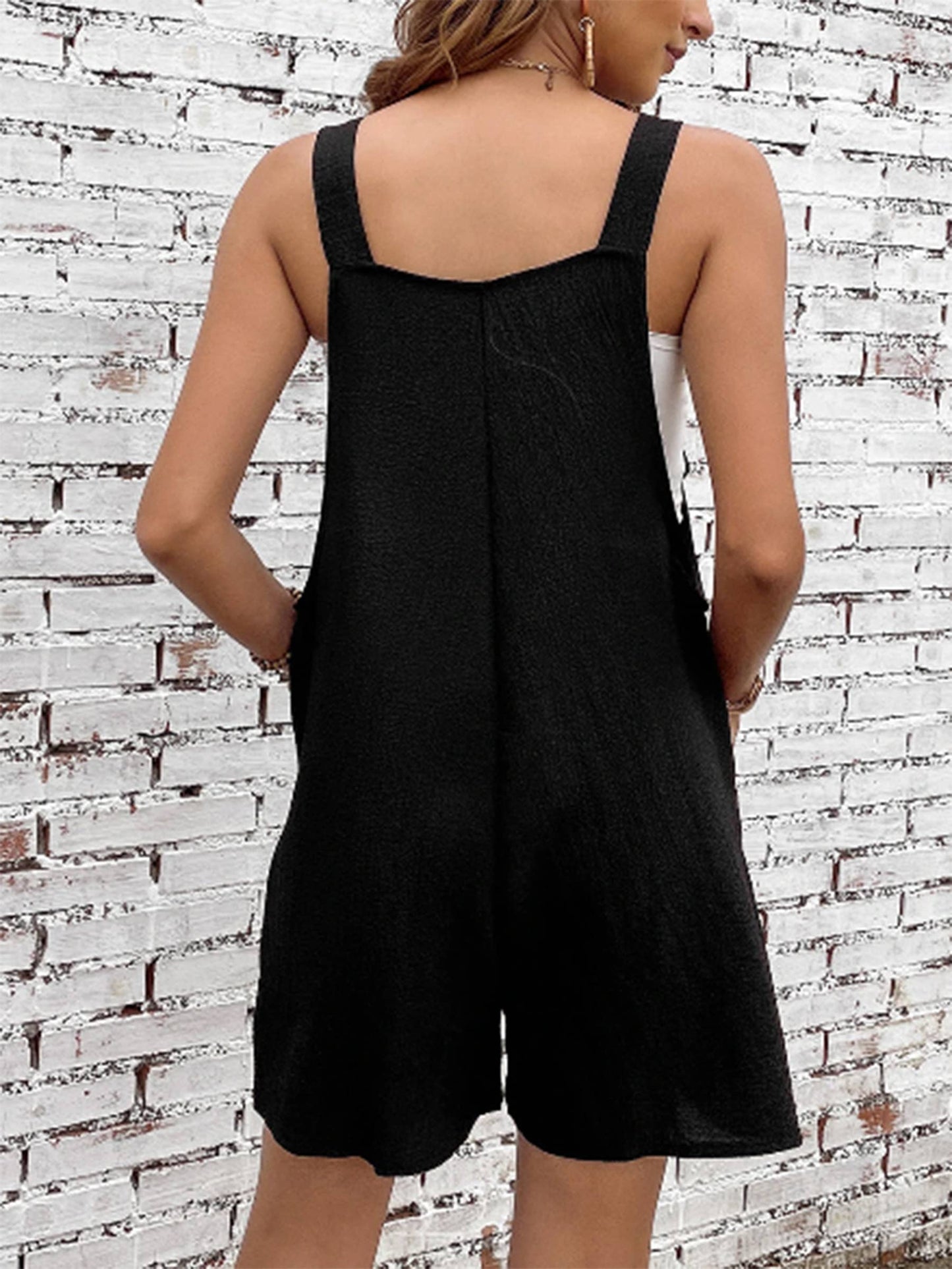 Shoulder Strap Pocket Textured Romper
