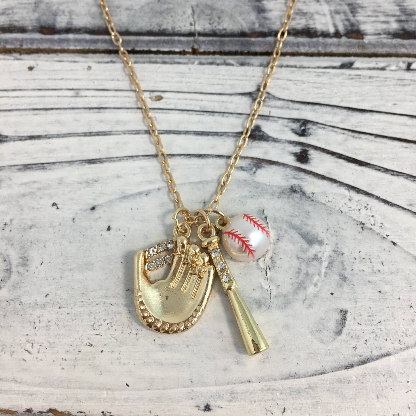 Baseball/Glove/Bat charm necklace 