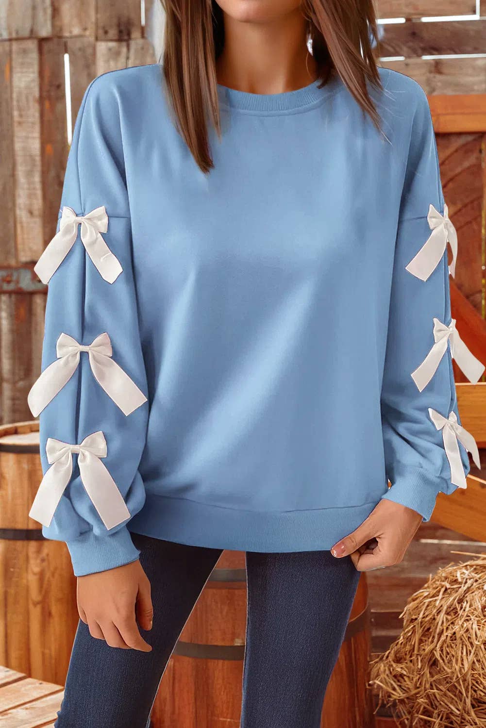 Bow Decor Drop Sleeve Sweatshirt