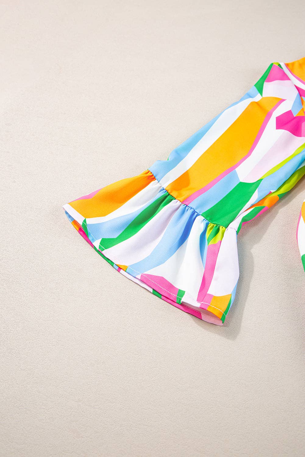 Abstract Ruffle Sleeve Notched V-Neck Dress