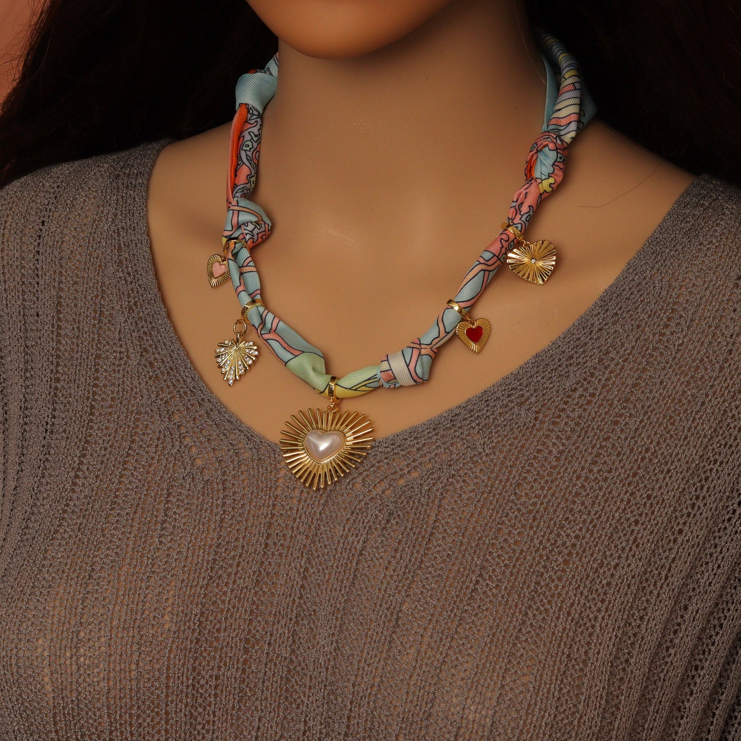 Convertible Scarf Necklace, Adjustable Silk Scarf Statement Necklace