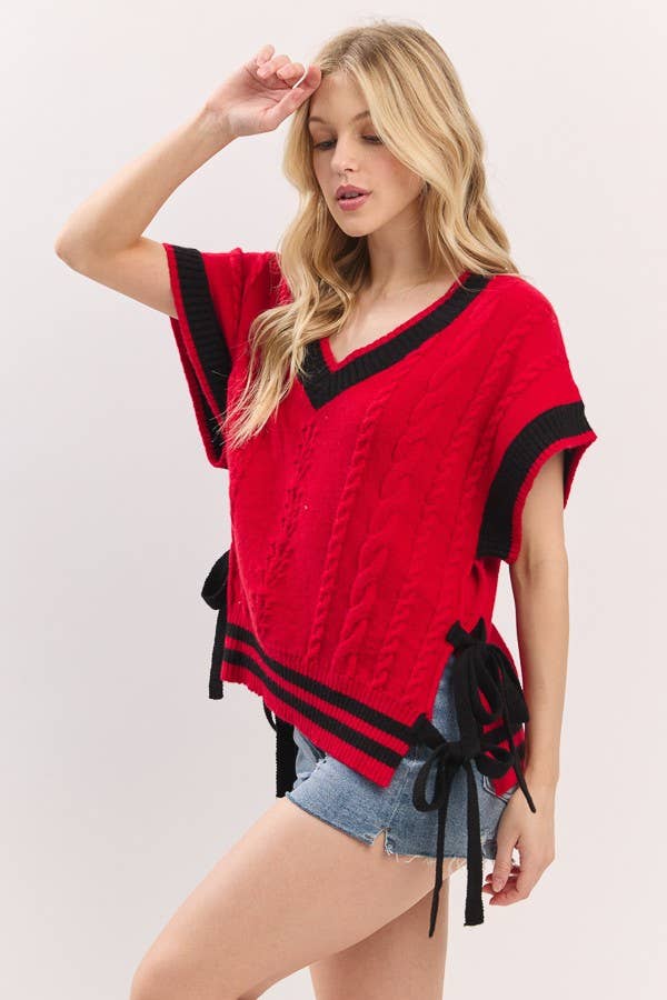 Cable Knit Varsity Sweater Vest