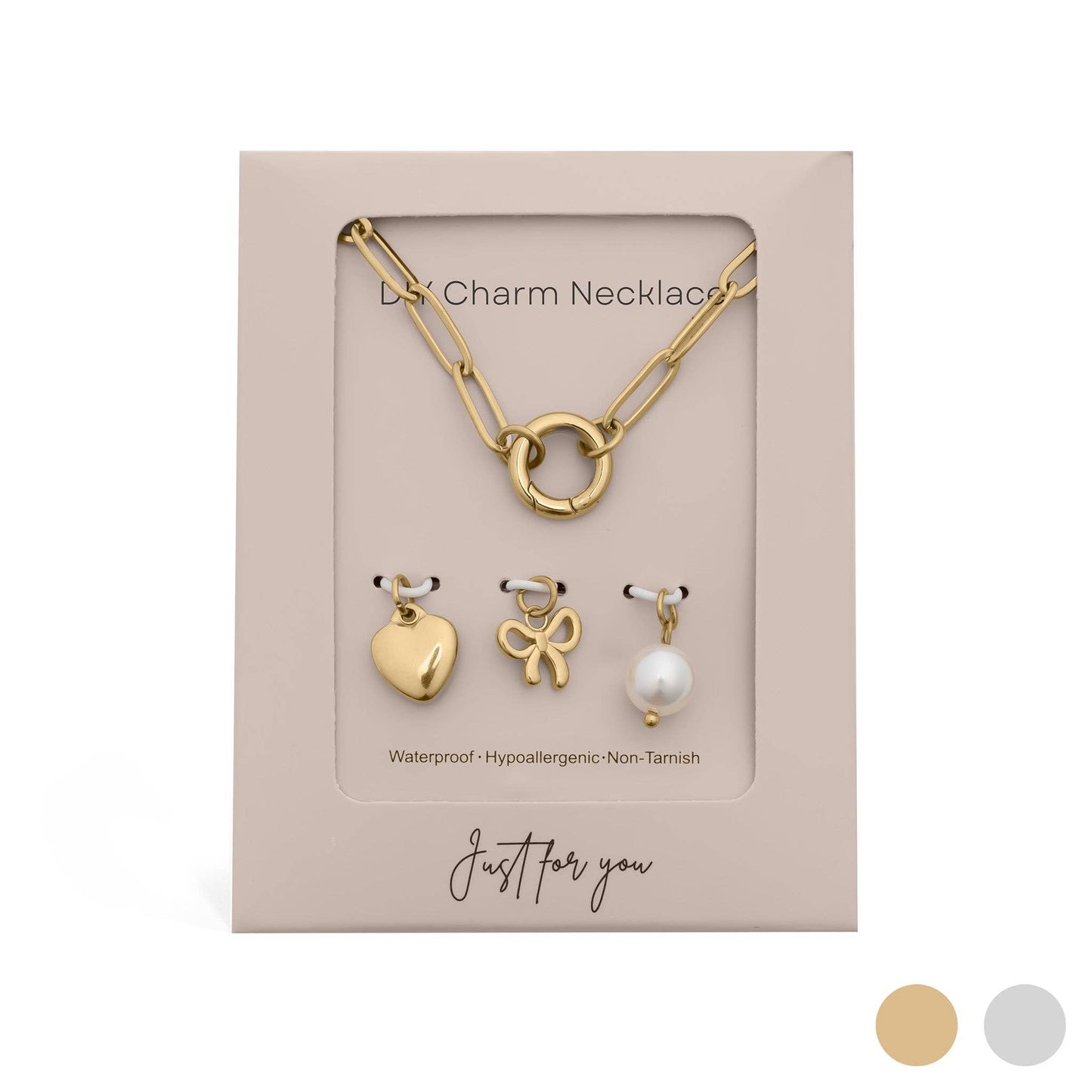 18K Gold Stainless Steel Bow Charm Holder Necklace Gift Set