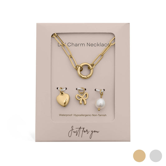 18K Gold Stainless Steel Bow Charm Holder Necklace Gift Set