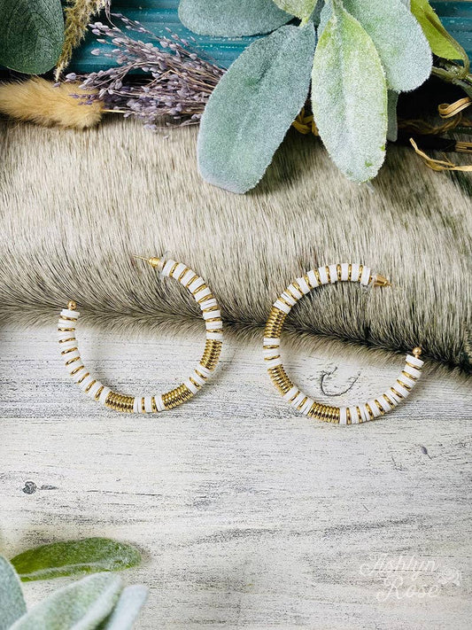 Take me to Bali Cream with gold hoop earrings
