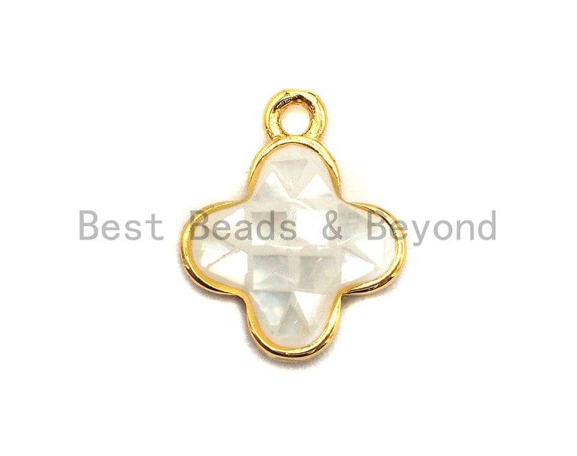 100% Natural White Shell Clover Pendant/charm White Gold Silver Charm, Shell Flower Pendant, Shell Jewellery, 10x13mm