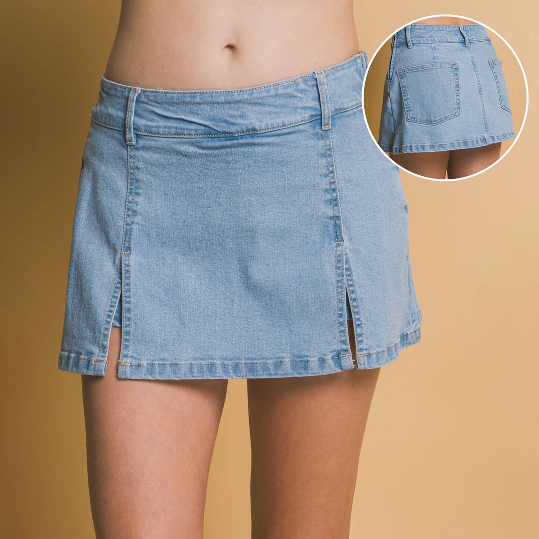 Double Side Slit Denim Skort