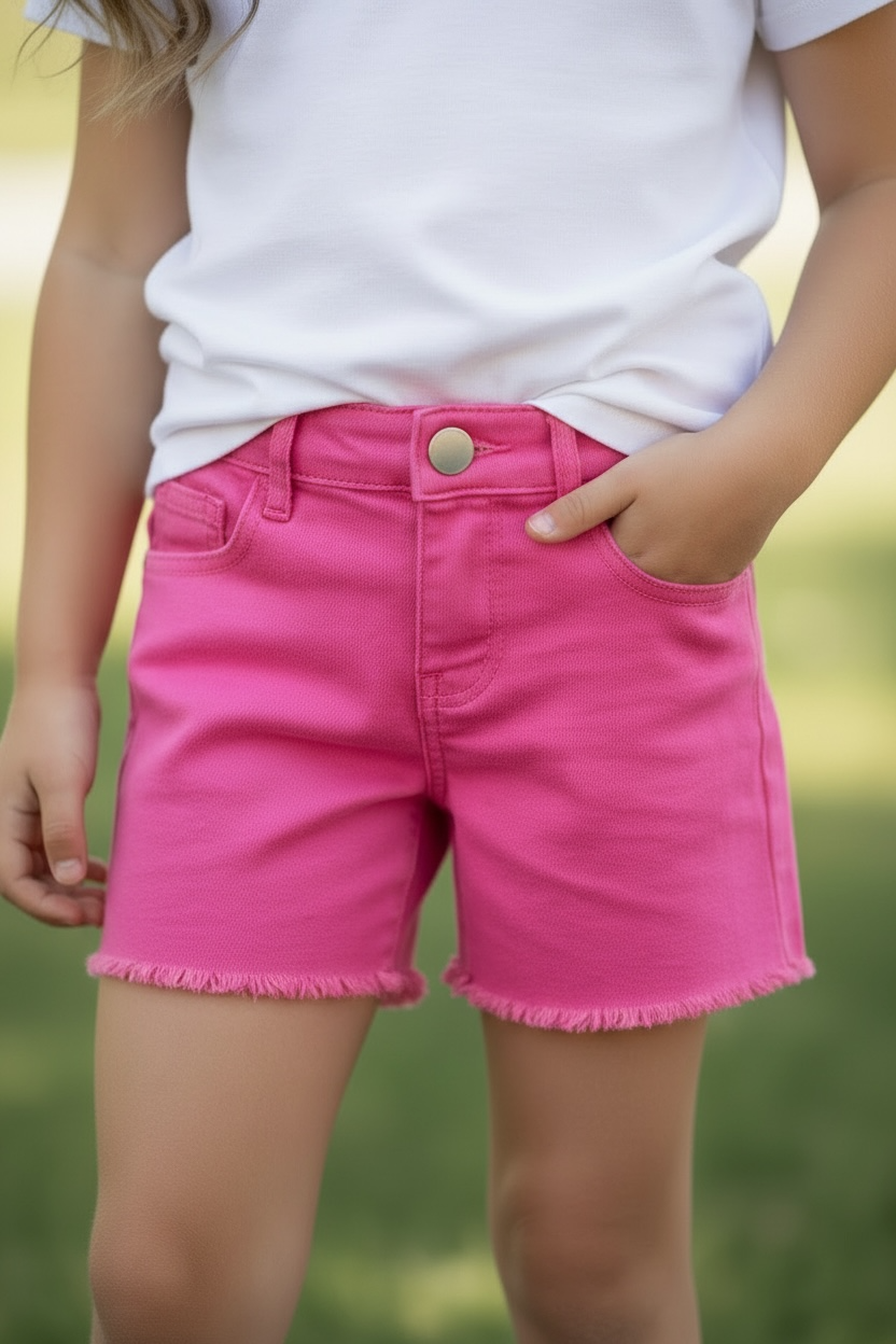 Girl's denim shorts with distressed hem