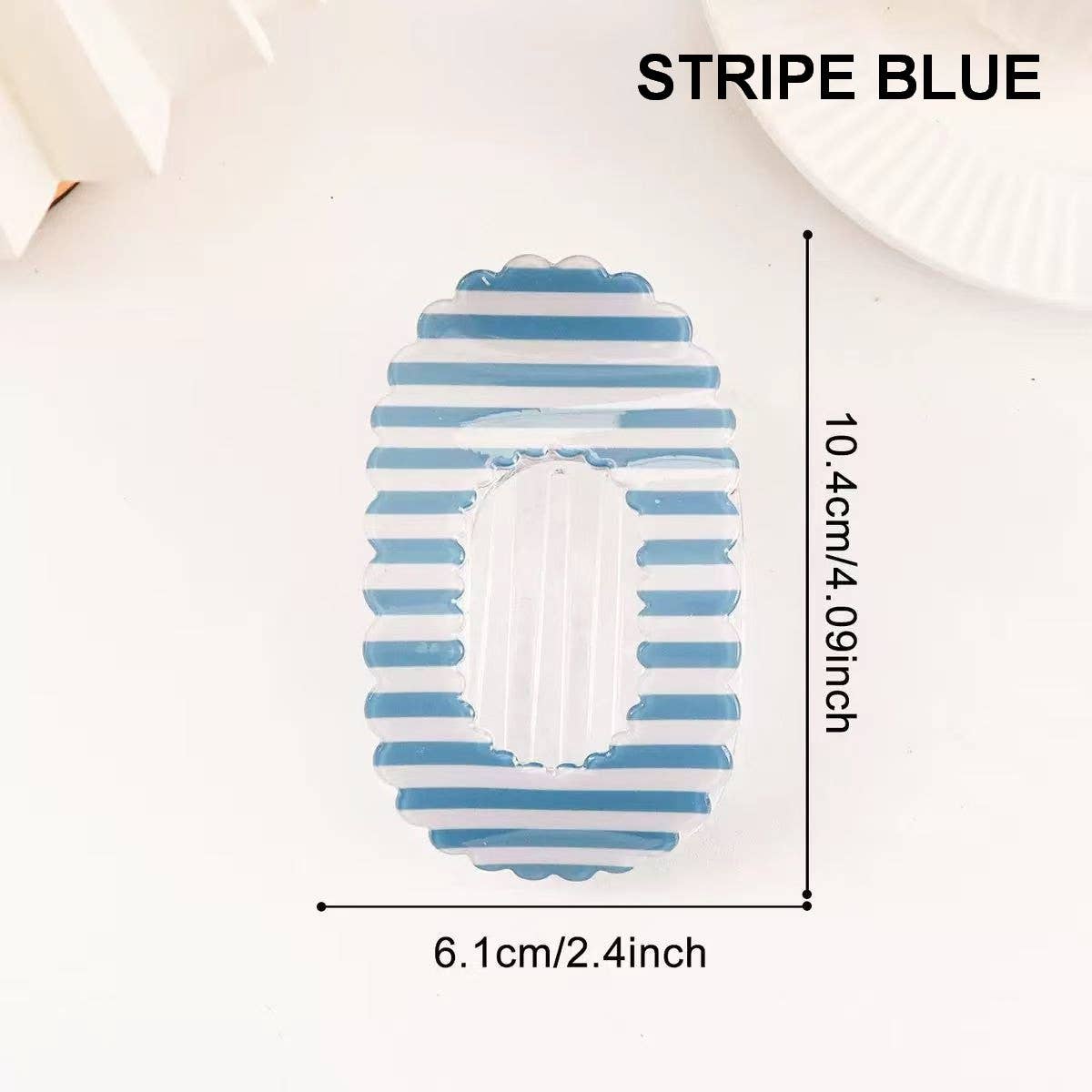 Scalloped Edge Floral and Stripe Flat Hair Claw Clip|40H1201