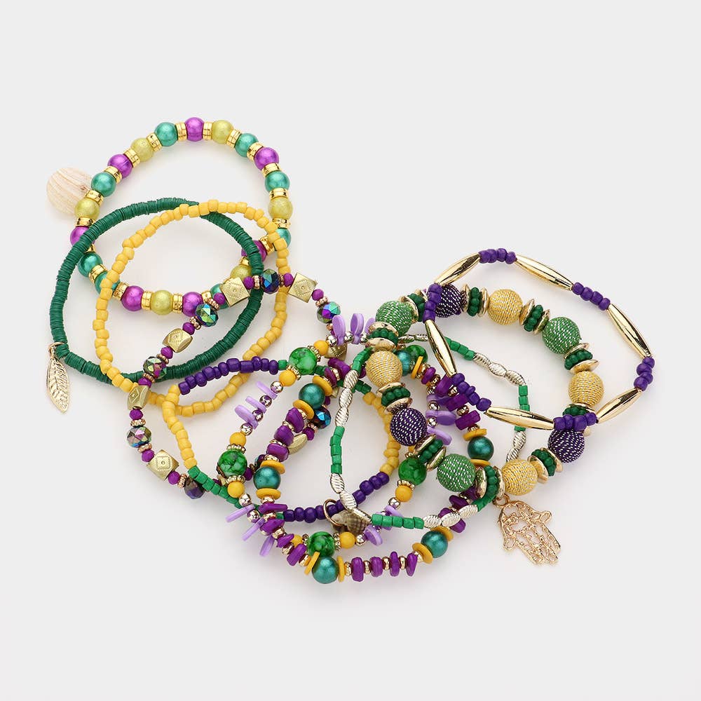 10PCS - Mardi Gras Multi Beads Bracelets