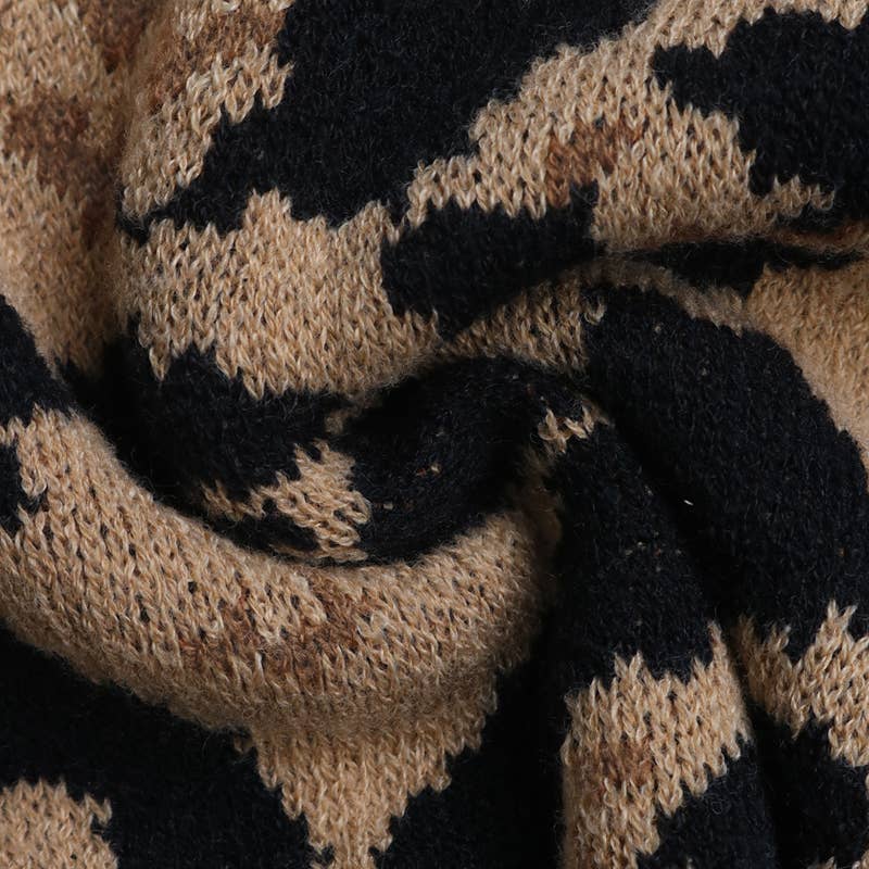 Women's leopard print bow autumn and winter knitted sweater