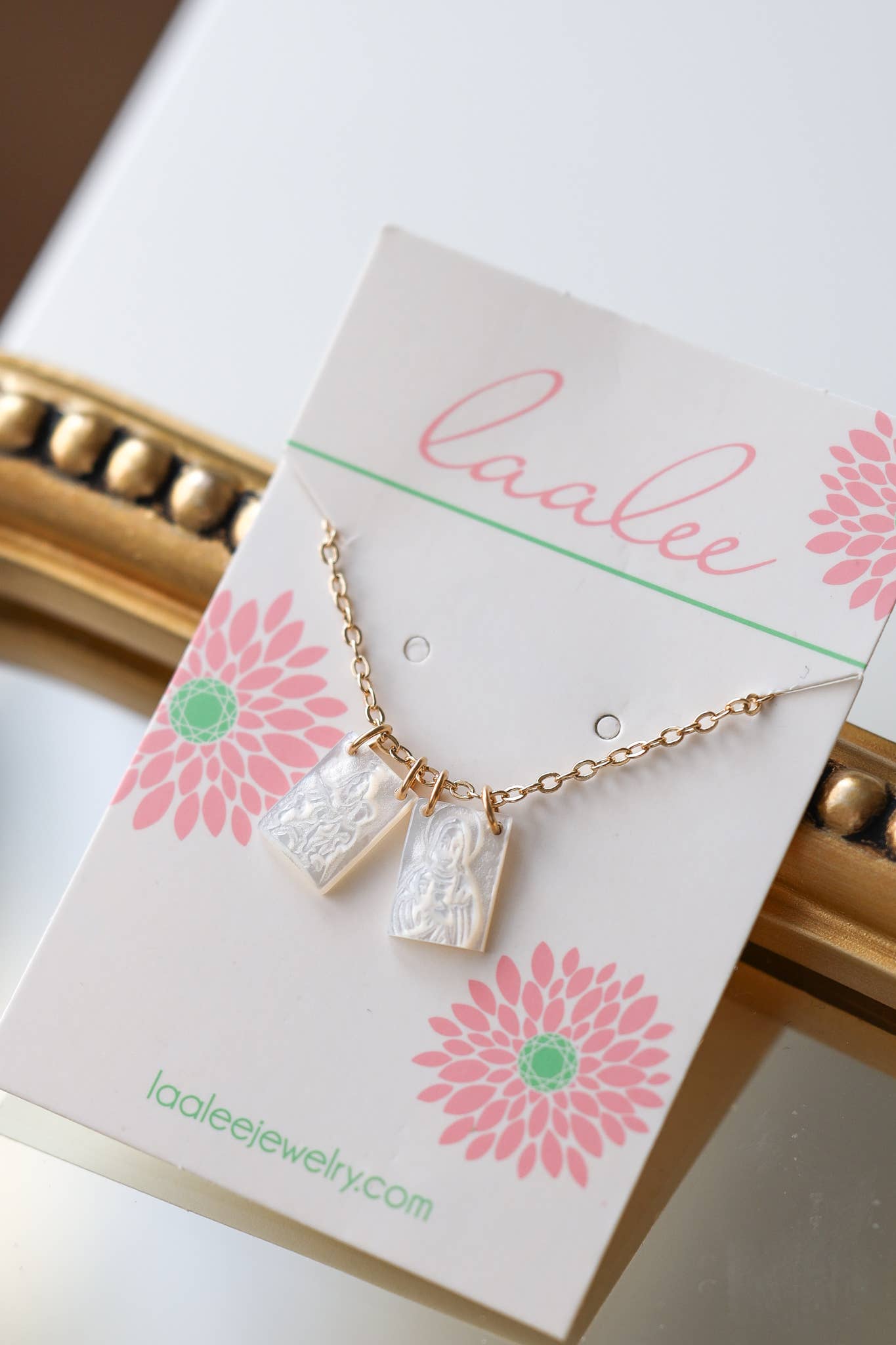 Gold Scapular Necklace, Mother's Day Jewelry, Religious Gift