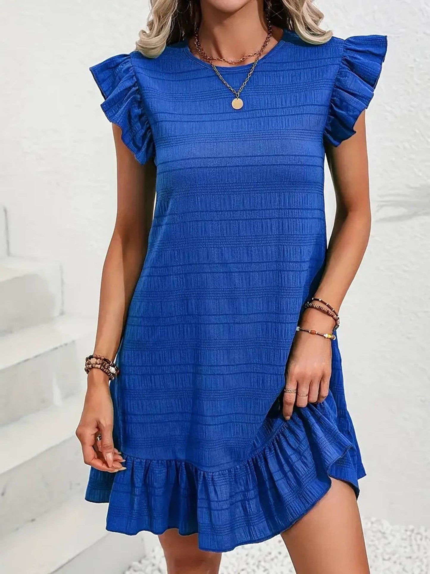 Solid Color Ruffled Sleeveless Dress