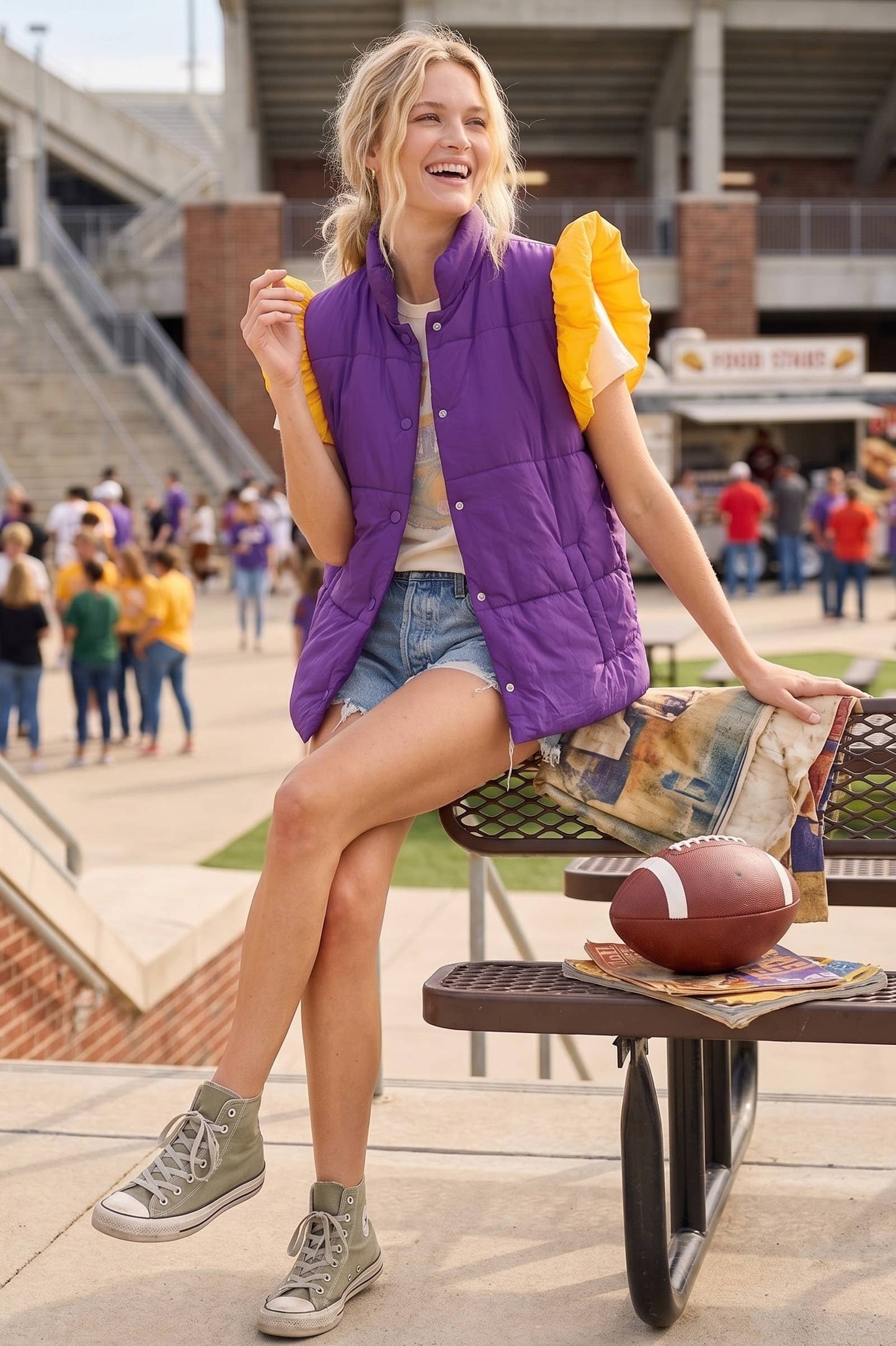 PUFF SNAP BUTTON COLORBLOCK HIGH NECK VEST