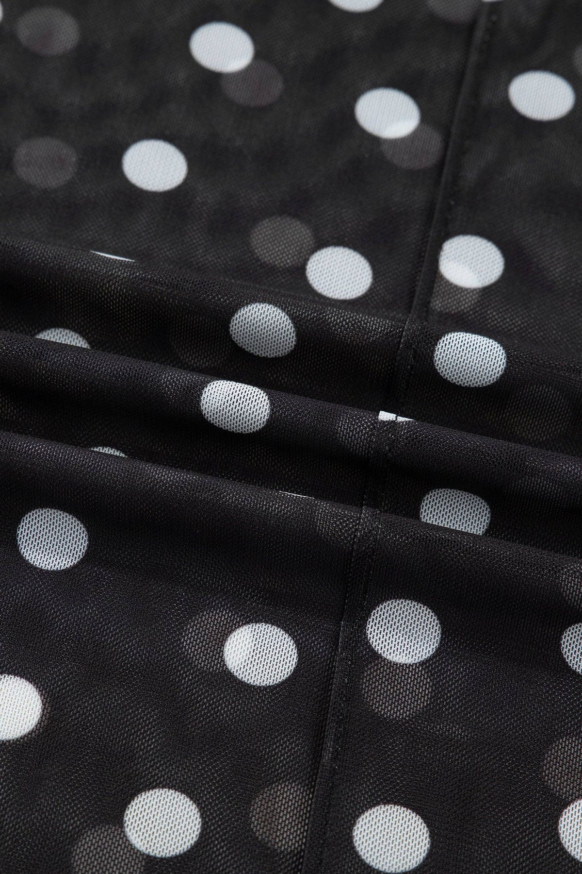 Polka Dot Mesh Mock Neck Long Sleeve Top