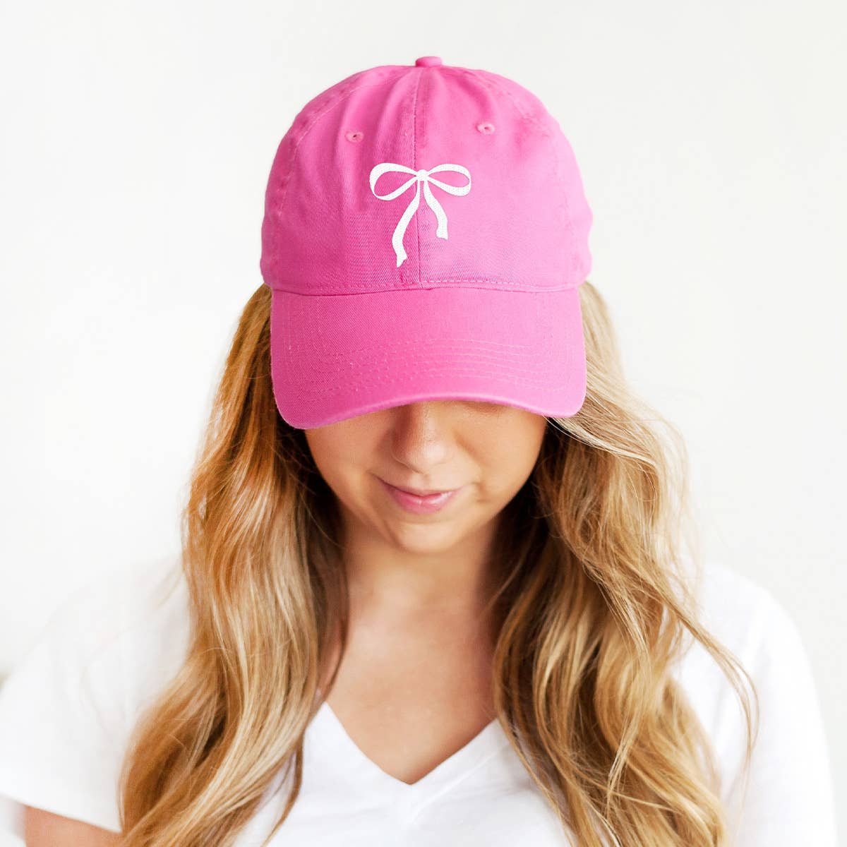 White Bow Hot Pink Cap