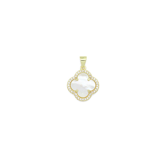 Clear CZ Double sided Mother of Pearl Gold flower Charm Pendant