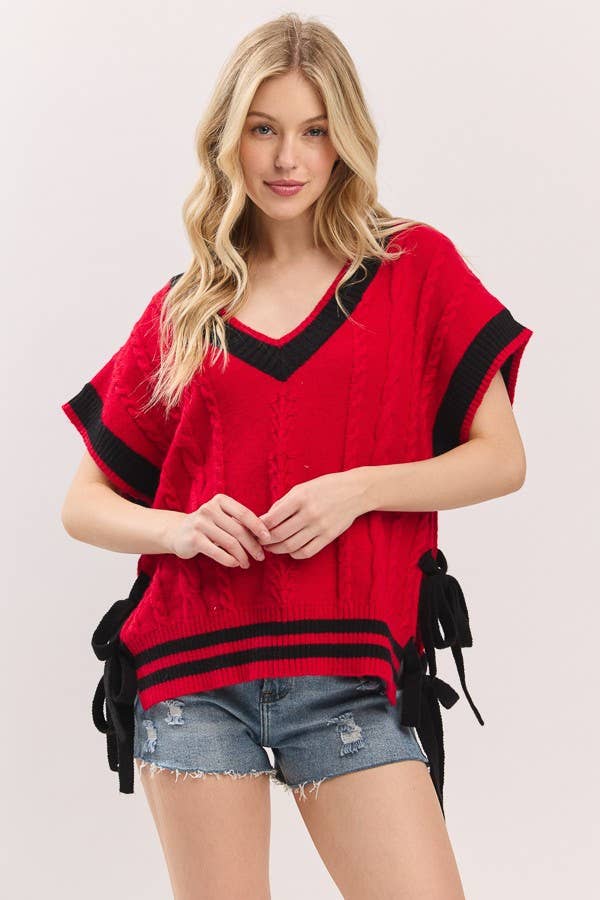Cable Knit Varsity Sweater Vest