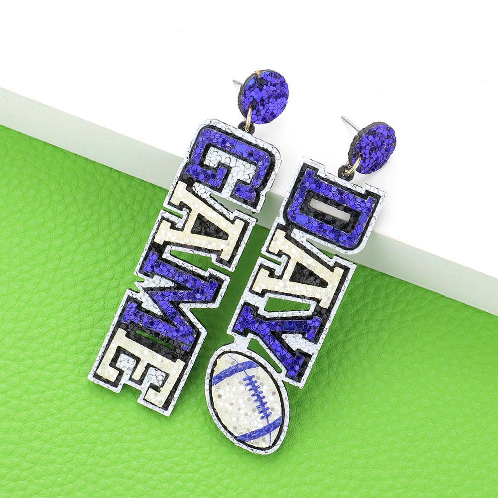 Game Day Message Football Bling Dangle Earrings