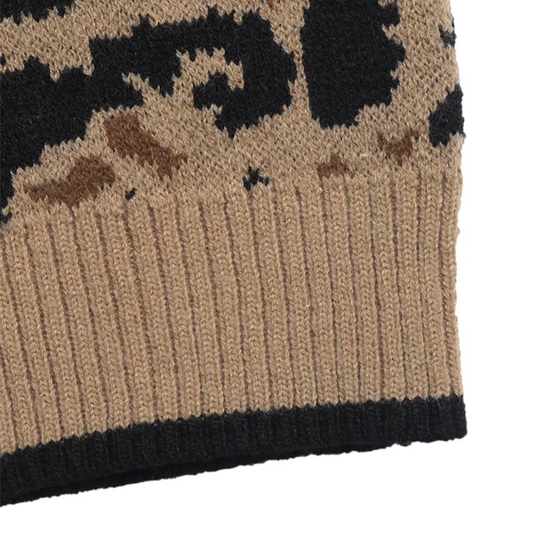 Women's leopard print bow autumn and winter knitted sweater