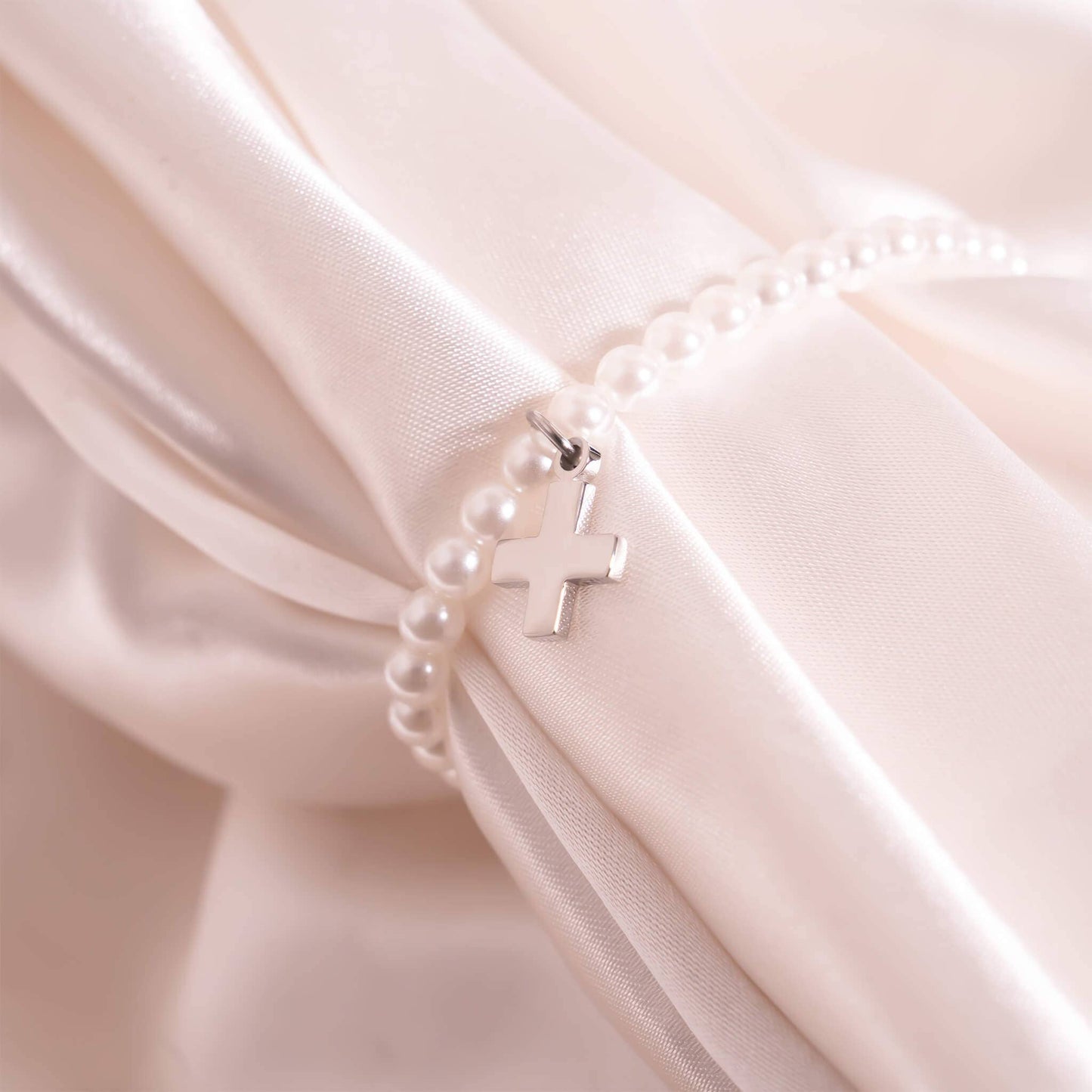 Children's 18k Gold PVD Stainless Steel Pearl Cross Bracelet