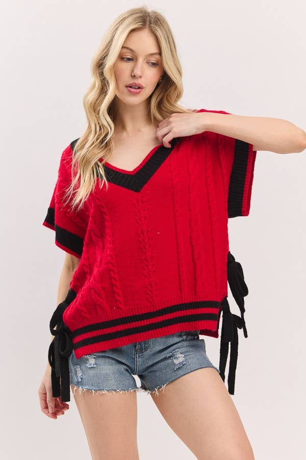 Cable Knit Varsity Sweater Vest