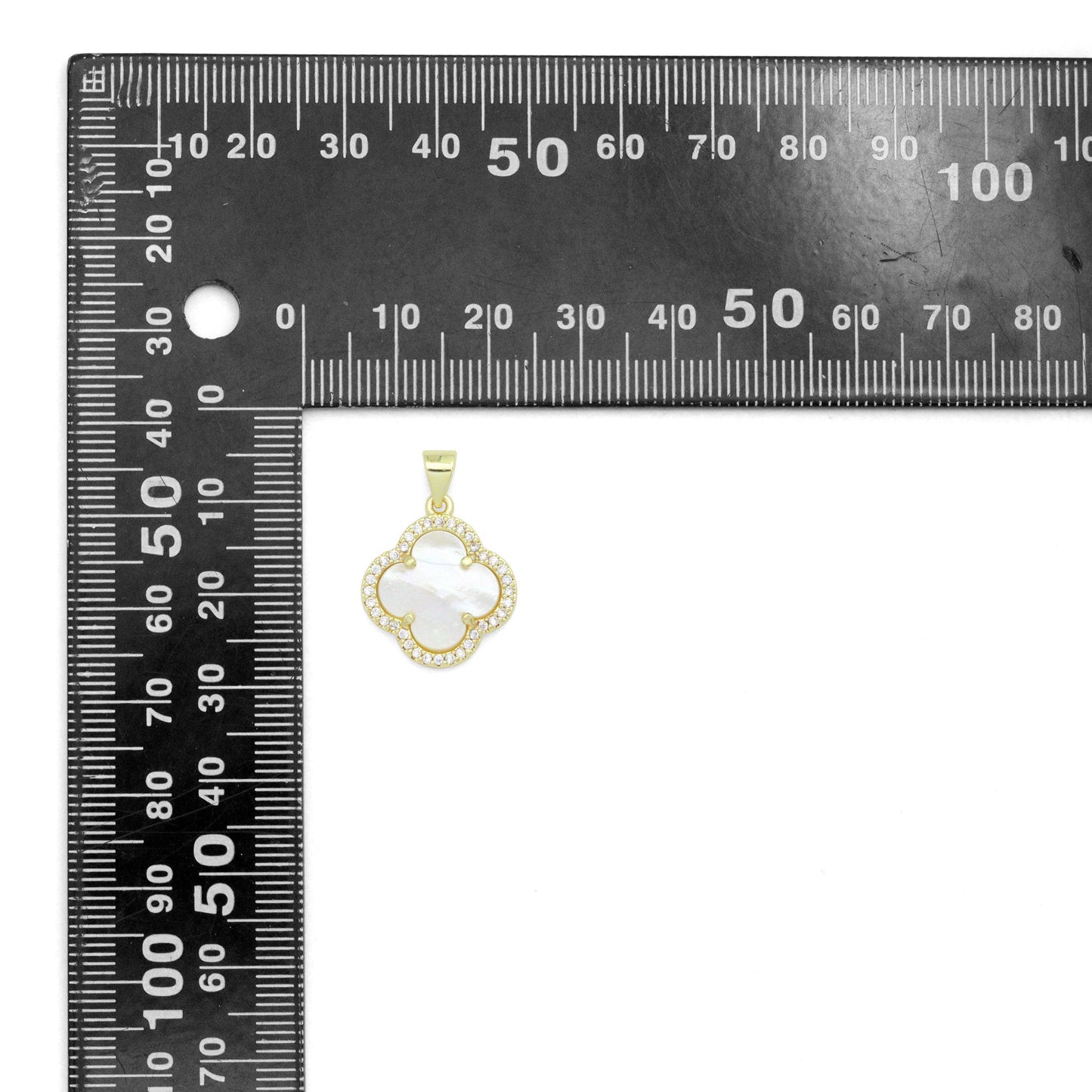 Clear CZ Double sided Mother of Pearl Gold flower Charm Pendant