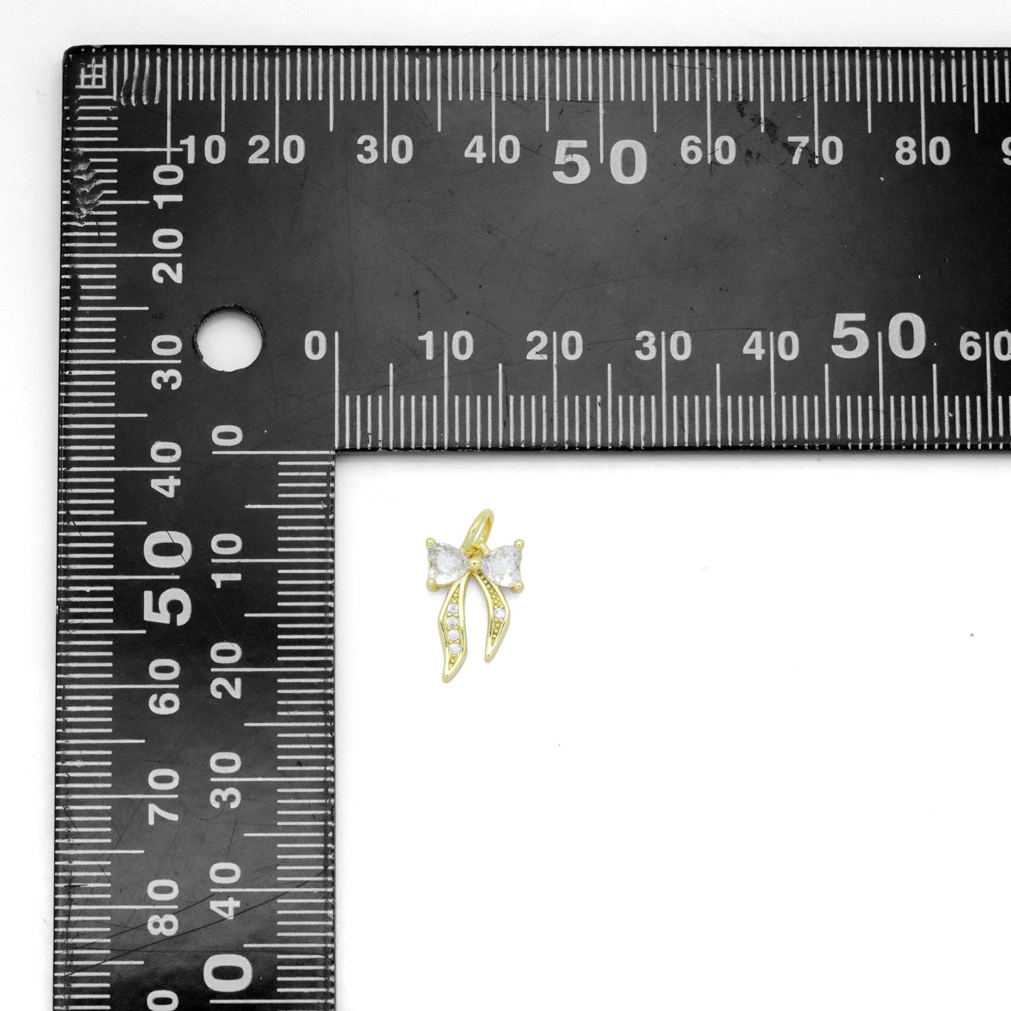 Gold Clear Heart CZ Bowknot Charm Pendant