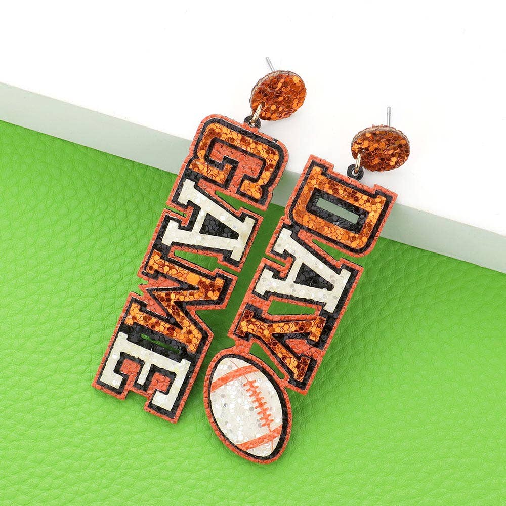 Game Day Message Football Bling Dangle Earrings