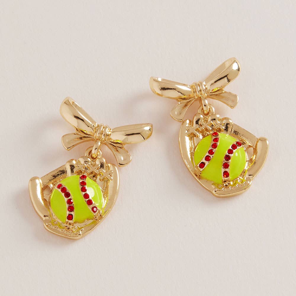 Baseball Softball Glove Bow Drop Dangle Earrings