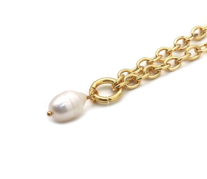 Oval Gold Chain Necklace with Pearl Pendant