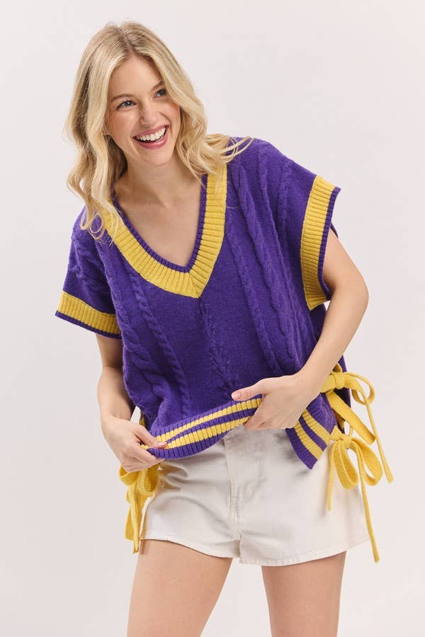 Cable Knit Varsity Sweater Vest