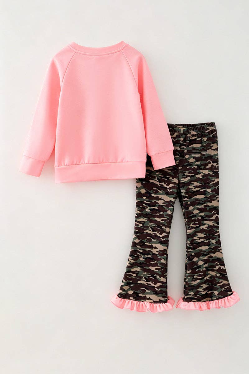 Camouflage Christmas tree & bow printed sweatshirt set